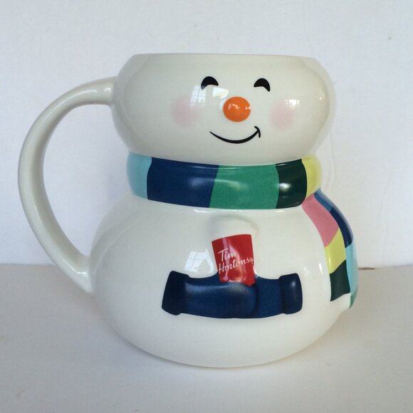 Tim Hortons 2023 Snowman Coffee Mug White Multicolor Scarf - Picture 1 of 9